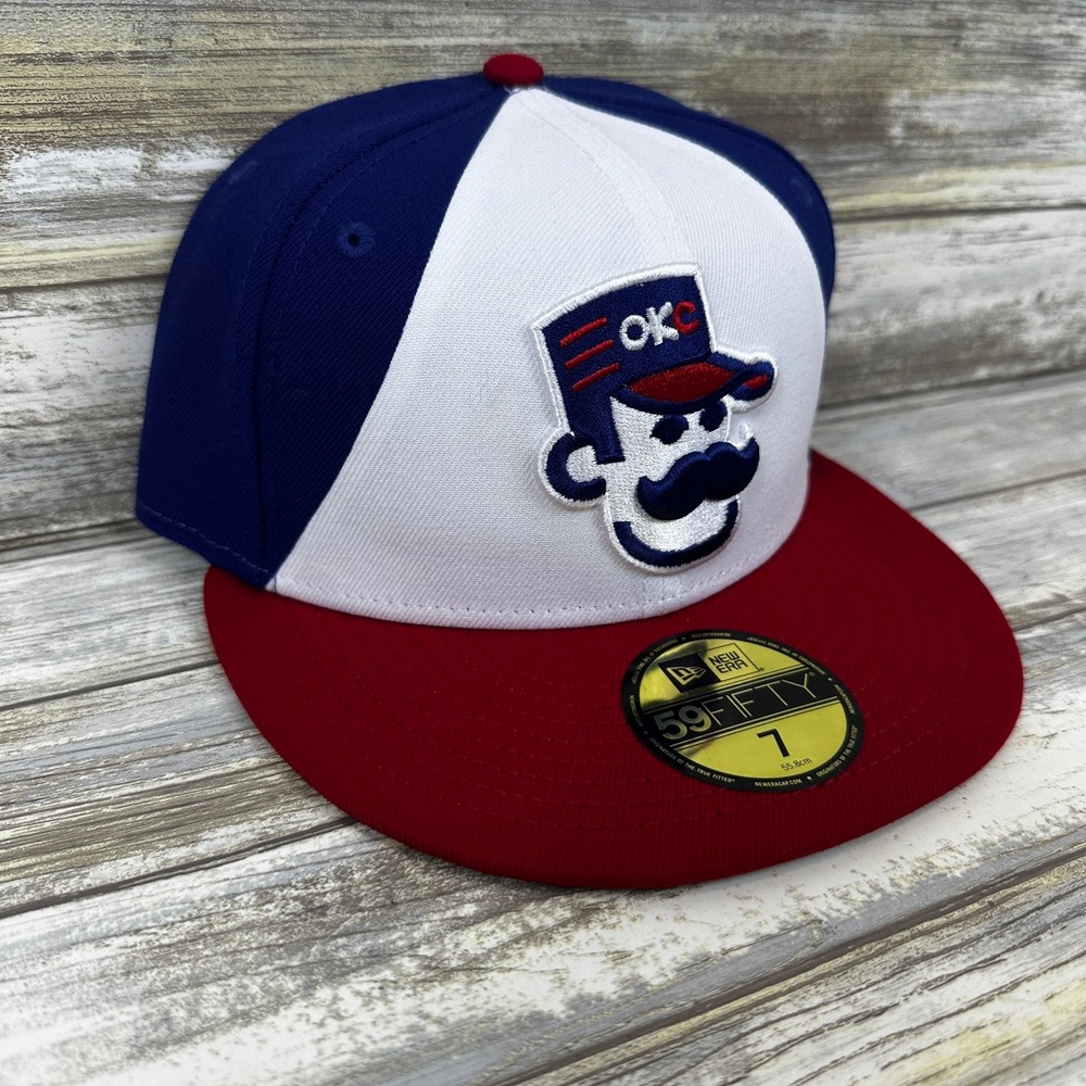 OKC 89ers Abner New Era 59FIFTY MiLB Mens Fitted Hat Size 7 Red White Blue NEW